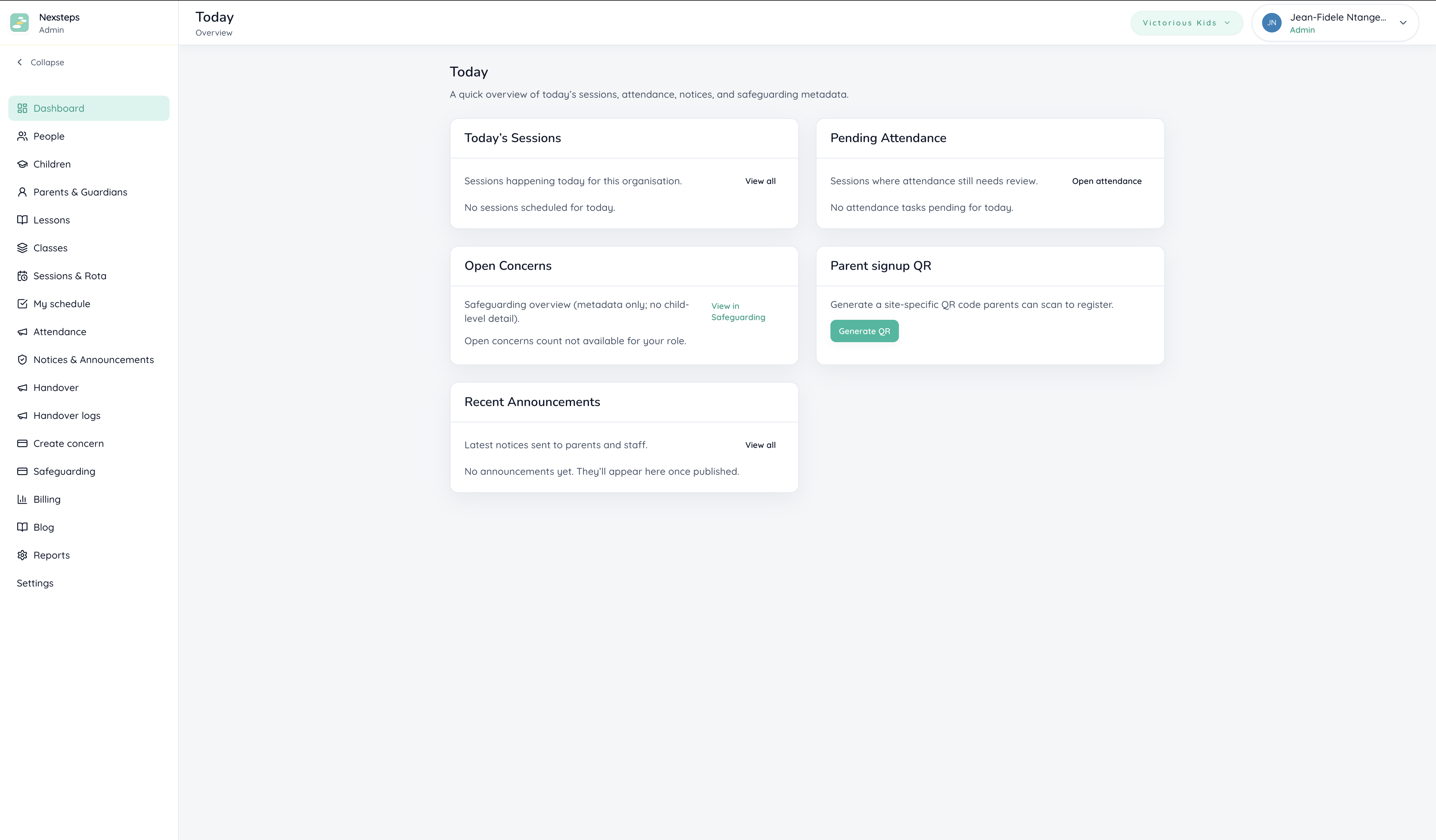 Nexsteps admin dashboard